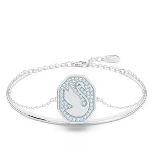 Swarovski Signum Swan Bangle Bracelet Blue & Rhodium Plated Brand New In Box